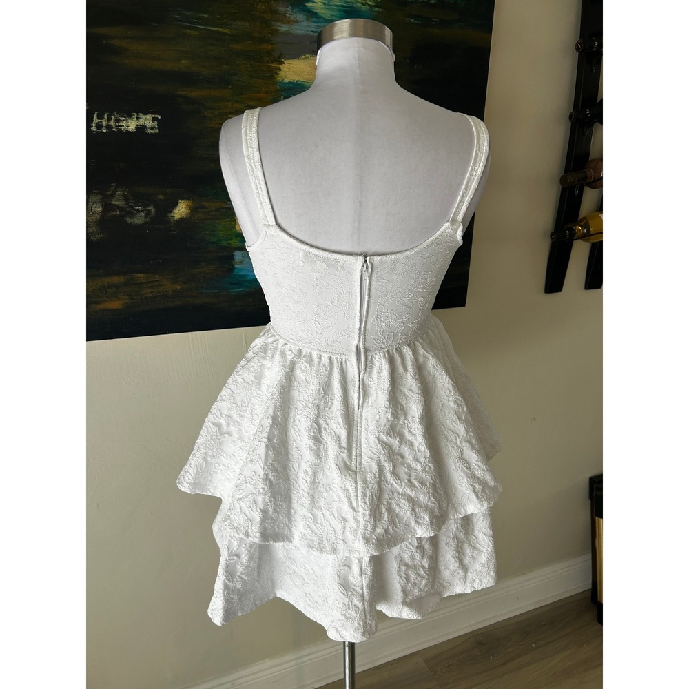 Francescas Mini Dress Medium White Tiered Ruffle Jacquard Corset Bodice - Picture 5 of 5